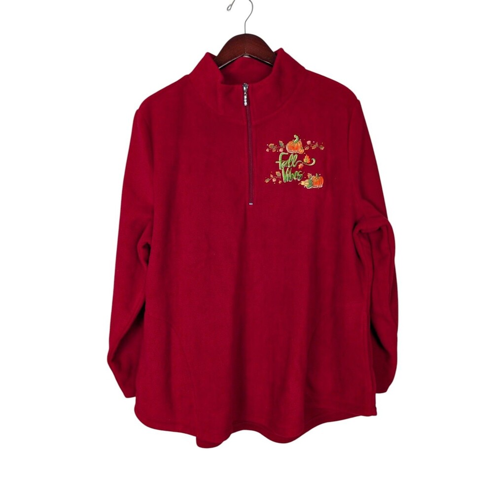 Quacker Factory Rhinestone Pumpkin 1/4 Zip Fleece Jacket - XL